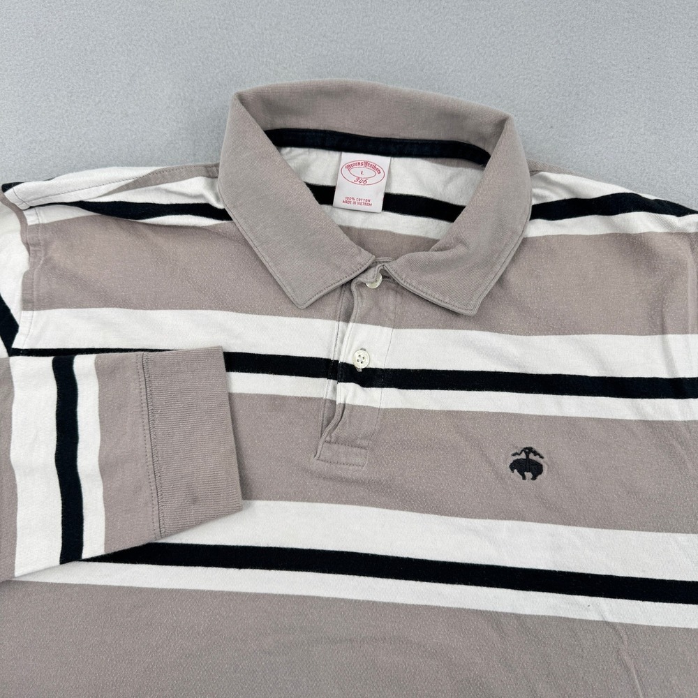 Brooks Brothers 346 Long Sleeve Performance Polo Shirt Mens L Gray/Black Striped